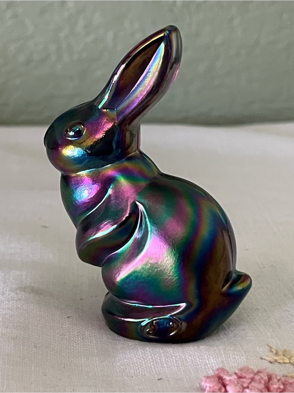 Vintage Fenton Plum Iridescent Carnival Glass Mini Bunny